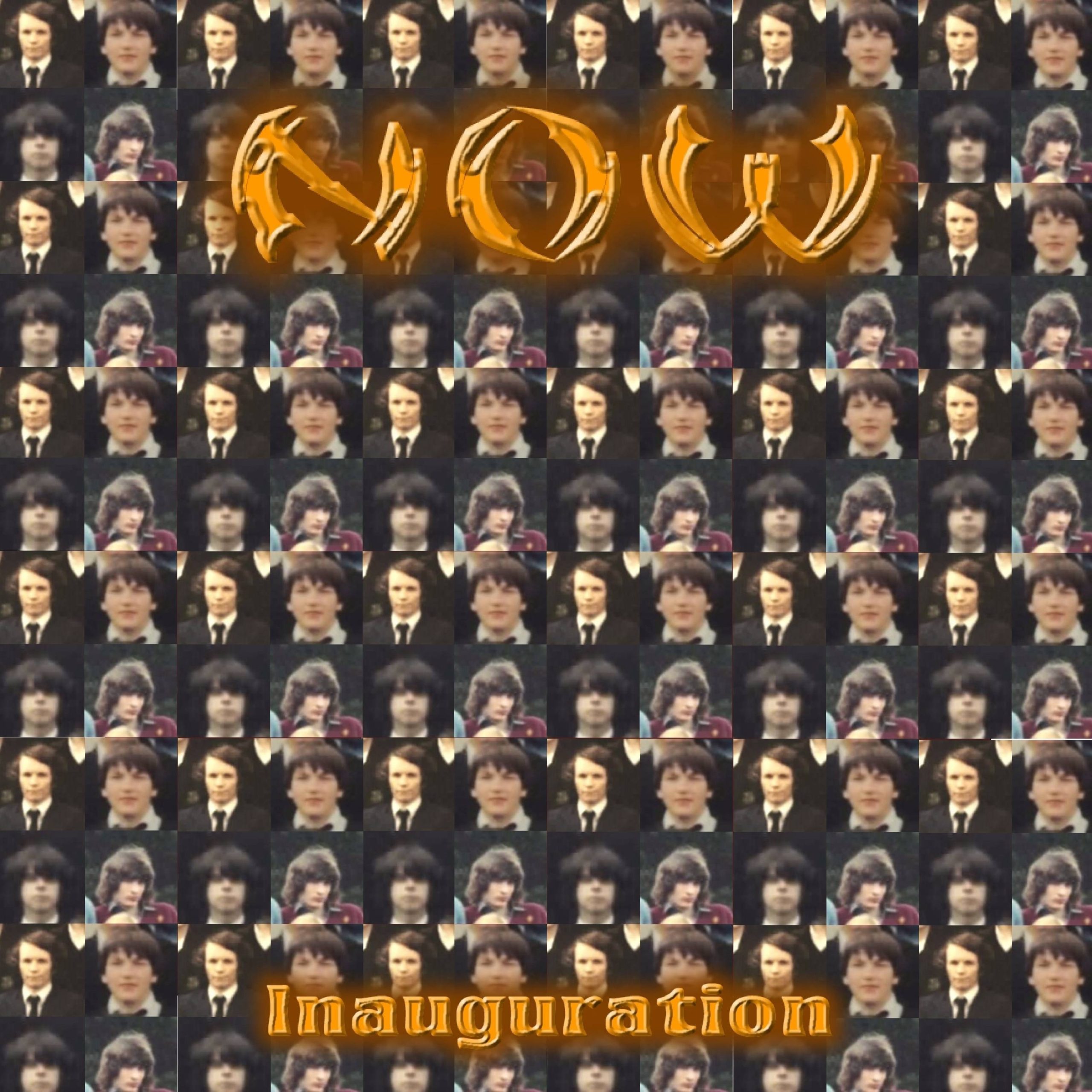 New Inauguration artwork for Now, with photos of four of the band's main protagonists cut from a giant school photo taken in 1982.