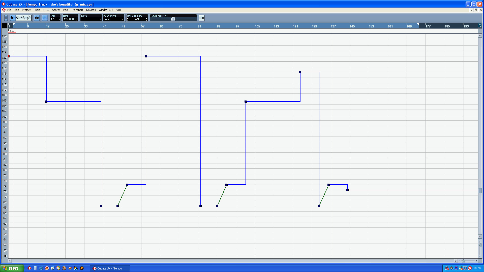The tempo for She's Beautiful varies between 66 and 122 BPM.